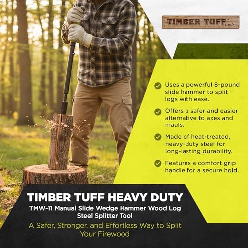 Timber Tuff Manual Log Splitter, Heavy-Duty Steel Wood Splitting Tool, Slide Hammer & Comfort Grip Handle for Firewood, Kindling, TMW-11, Green