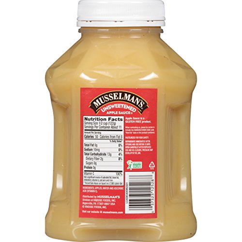 Musselman's Unsweetened Apple Sauce - low calorie, gluten free snack, low sodium, kosher, fat-free, no cholesterol, no high fructuse corn syrup, from 100% fresh American Grown Apples. (48oz x 8)