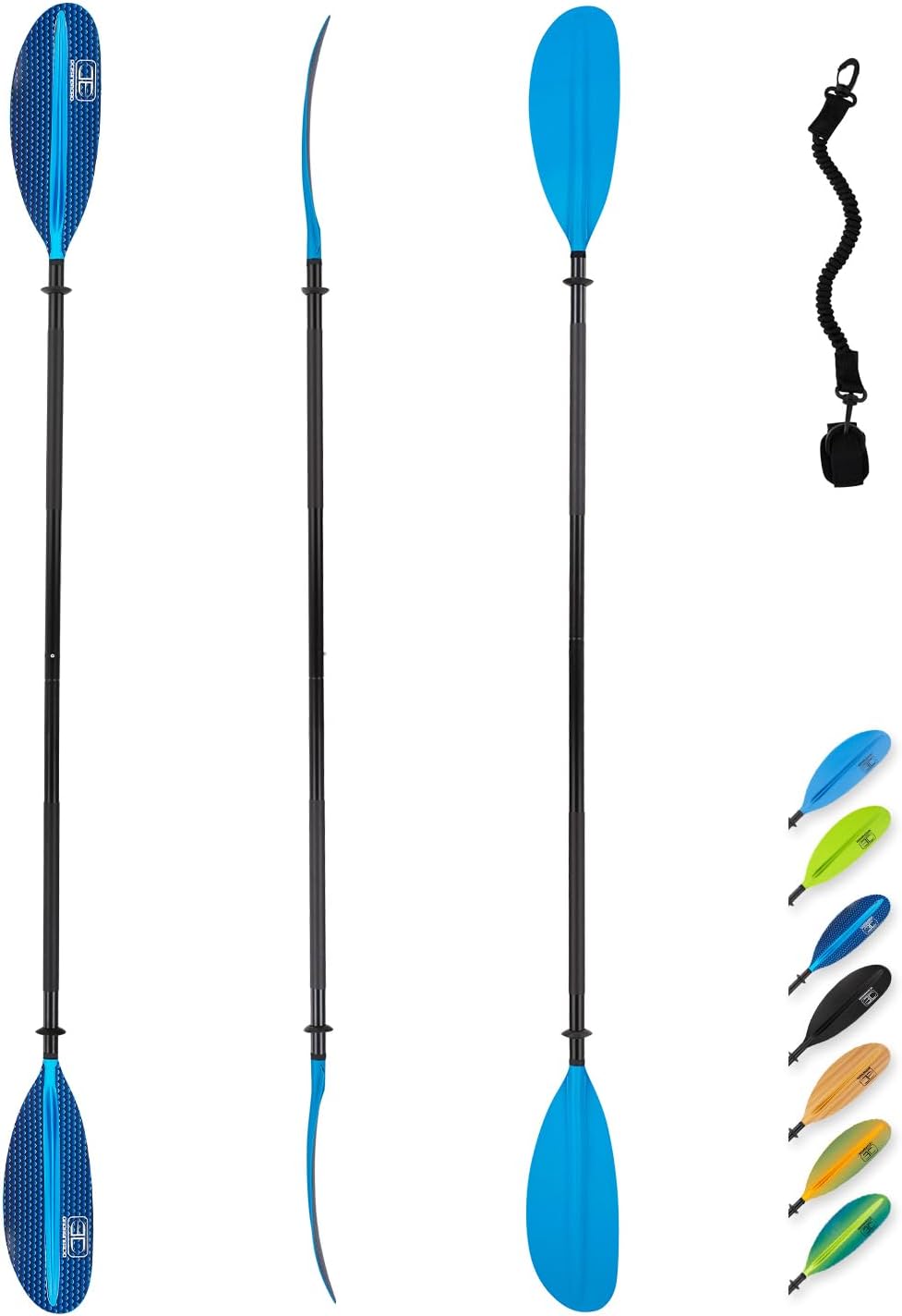 OCEANBROAD Kayak Paddle 86in/218cm, 90.5in/230cm, 95in/241cm Alloy Shaft Kayaking Boating Canoeing Oar with Paddle Leash