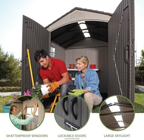 Lifetime 7' x 7' Outdoor Storage Shed with High-Density Polyethylene, Steel-Reinforced, Desert Sand