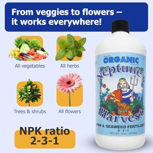 Neptune's Harvest Fish & Seaweed Liquid Fertilizer (2-3-1) - 1 Gallon Bottle - Plant Food for Garden - Indoor & Outdoor Organic Plant Fertilizer for Vegetables, Flowers, Fruit, and Lawns