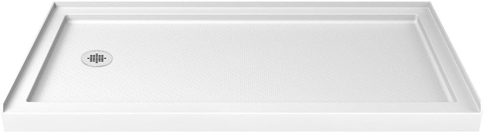 DreamLine 32 in. D x 60 in. W x 75 5/8 in. H Center Drain Acrylic Shower Base and QWALL-3 Backwall Kit In White, DL-6146C-01