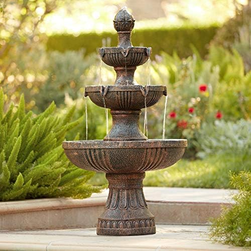 John Timberland Ravenna 43" Large Italian Garden Tiered Outdoor Fountain | Indoor Decor Faux Stone Floor Standing Waterfall 3-Tier Basin Tall Water