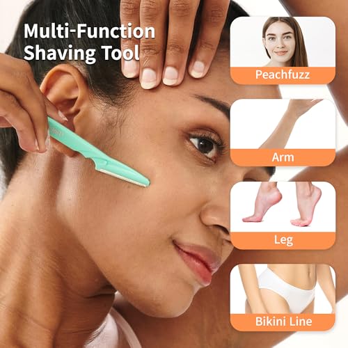 Tinkle Dermaplaning Tool 6ct, Dermaplane Razor for Women, Safe and Easy Peach Fuzz Remover, Eyebrow Trimmer with Protective Cover, Stocking Stuffers