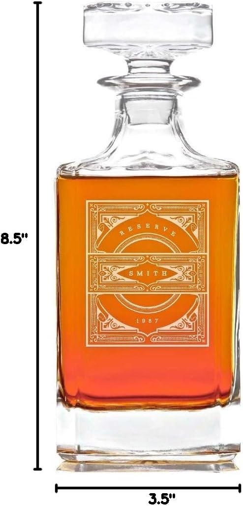 Swanky Badger Personalized Whiskey Decanter, Custom Whisky Decanter, 28 oz, 850ml, 8.5” x 3.5” x 3.5” (Modern)