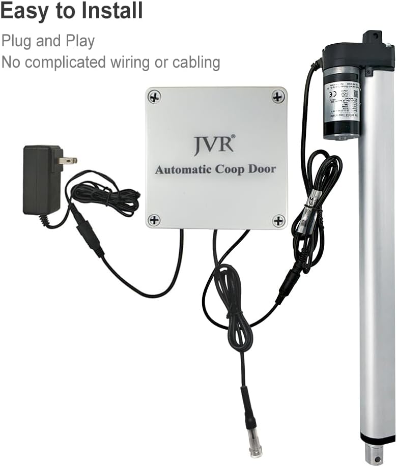 JVR Automatic Chicken Coop Door, Light Sensor Dusk to Dawn, Anti-Pinch Auto