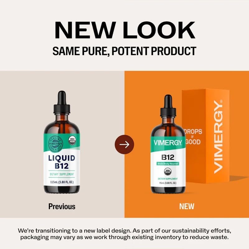 Vimergy Liquid Vitamin B12 Brain Function, 2500 mcg, Organic, 30 Servings | Brain Body Nourish*, Supports Oxygen and energy to the Brain*, Methylcobalamin & Adenosylcobalamin, Vegan, Non-GMO