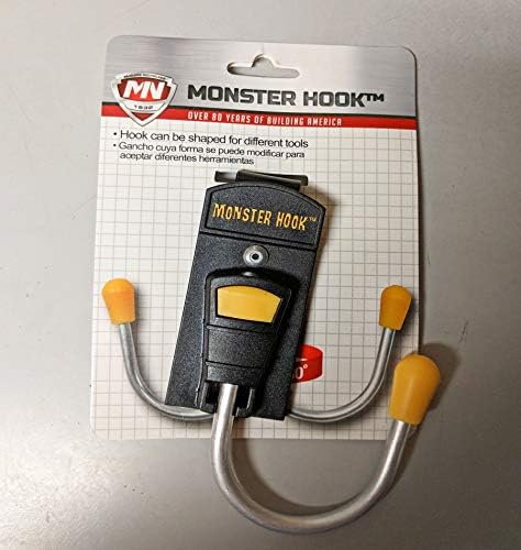 McGuire-Nicholas Monster Hook, 1 Pack, Black and Yellow | Metal clip, 180° rotating hook for drills, nail guns, saws, and garden tools