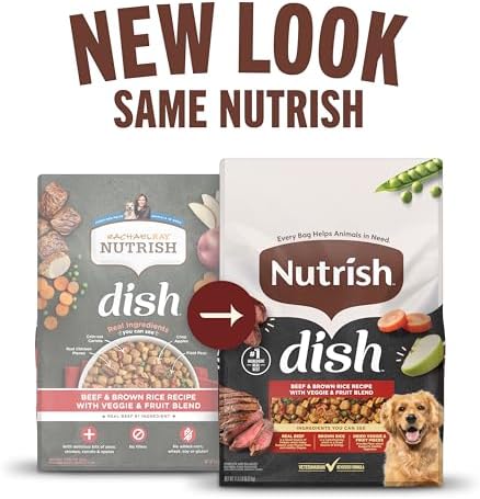 Nutrish Dish Dry Dog Food, Beef Recipe, 11.5 lb. Bag (Rachael Ray) | Made with Brown Rice and Veggies & Fruit Blend, Veterinarian Reviewed Formula, Complete & Balanced Nutrition For Dogs
