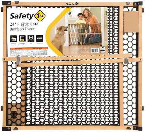 Safety 1st Bamboo Baby Gate for Doorways, No Drill Easy Install, Dog Gates, Fits 28"-42", 24" High, Bamboo and Black