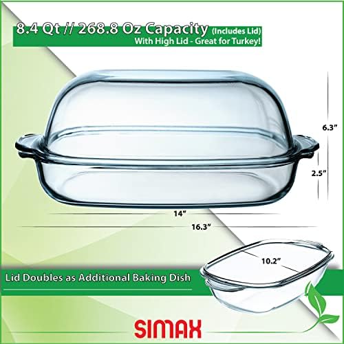 Simax Roaster Dish With High Lid Set, 8 Quart Glass Baking Dish