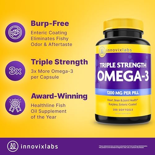 InnovixLabs Triple Strength Omega 3 Fish Oil 900 mg EPA DHA (200 Softgels) | Omega 3 Supplement for Women & Men, Burpless, Brain & Joint Support, Omega-3 Fatty Acid, No Fishy Aftertaste, 200-Day Supply