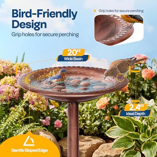 VIVOHOME Bird Bath for Outside, Polyresin Pedestal Birdbath, Green | Weather-Resistant, 20-Inch Bowl, 28-Inch Height, for Outdoor/Garden, Bird-Friendly, Easy to Clean