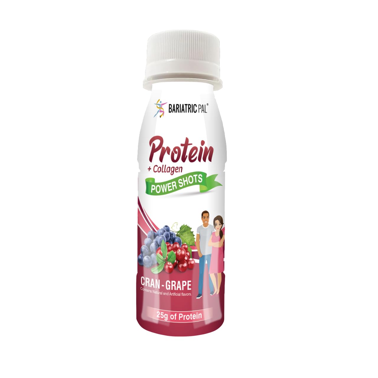 BariatricPal Ready-To-Drink 25g Whey Protein & Collagen Power Shots - Cran Grape (12 Bottles)