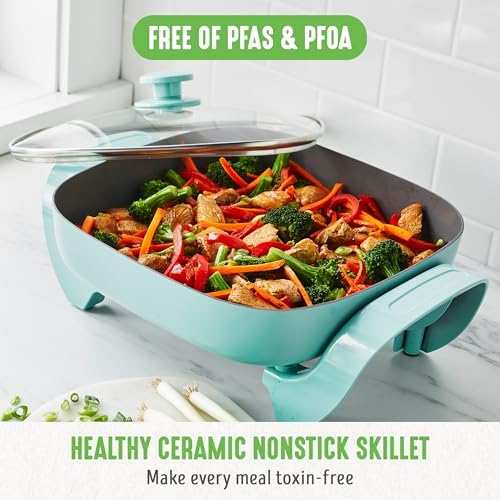 GreenLife 12" 5QT Electric Skillet, Turquoise