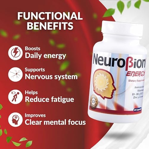 60 Caps Neurobion Energy - Amino Acids Vitamin B1 B2 B6 B12 - Increases Brain Alertness & Stamina | One a day supports normal metabolism and nervous system function; sealed, authentic import