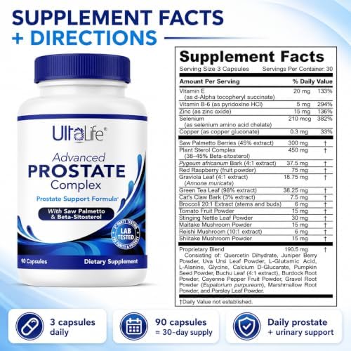 Advanced Saw Palmetto Prostate Supplement for Men with Beta Sitosterol Promotes Urinary Comfort, Sleep Quality & Prostate Health 90 Capsules