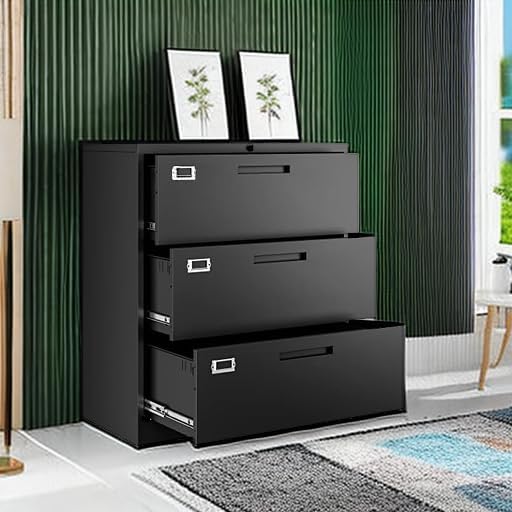 Lateral 3 Drawer File Cabinets with Lock, Metal Filing Storage Vertical Cabinets