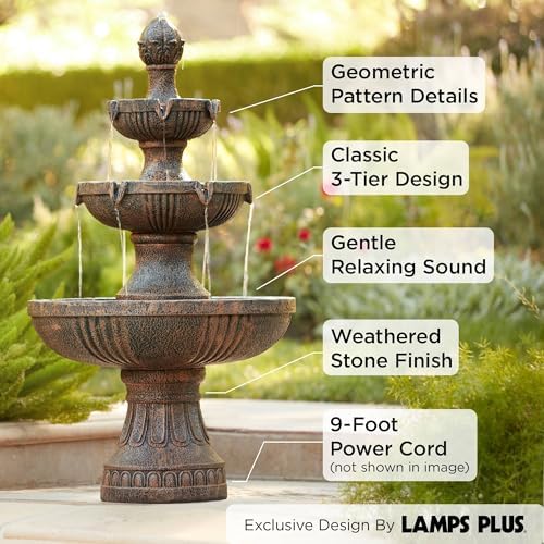 John Timberland Ravenna 43" Large Italian Garden Tiered Outdoor Fountain | Indoor Decor Faux Stone Floor Standing Waterfall 3-Tier Basin Tall Water