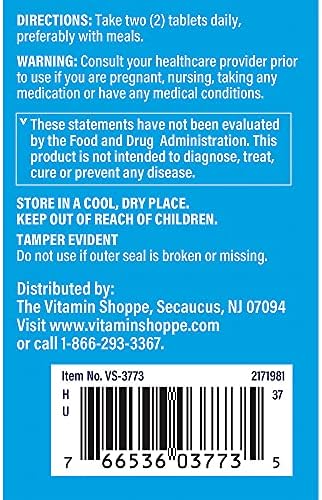 The Vitamin Shoppe Brand Calcium, Magnesium, Zinc & Vitamin D3, 100 Tablets