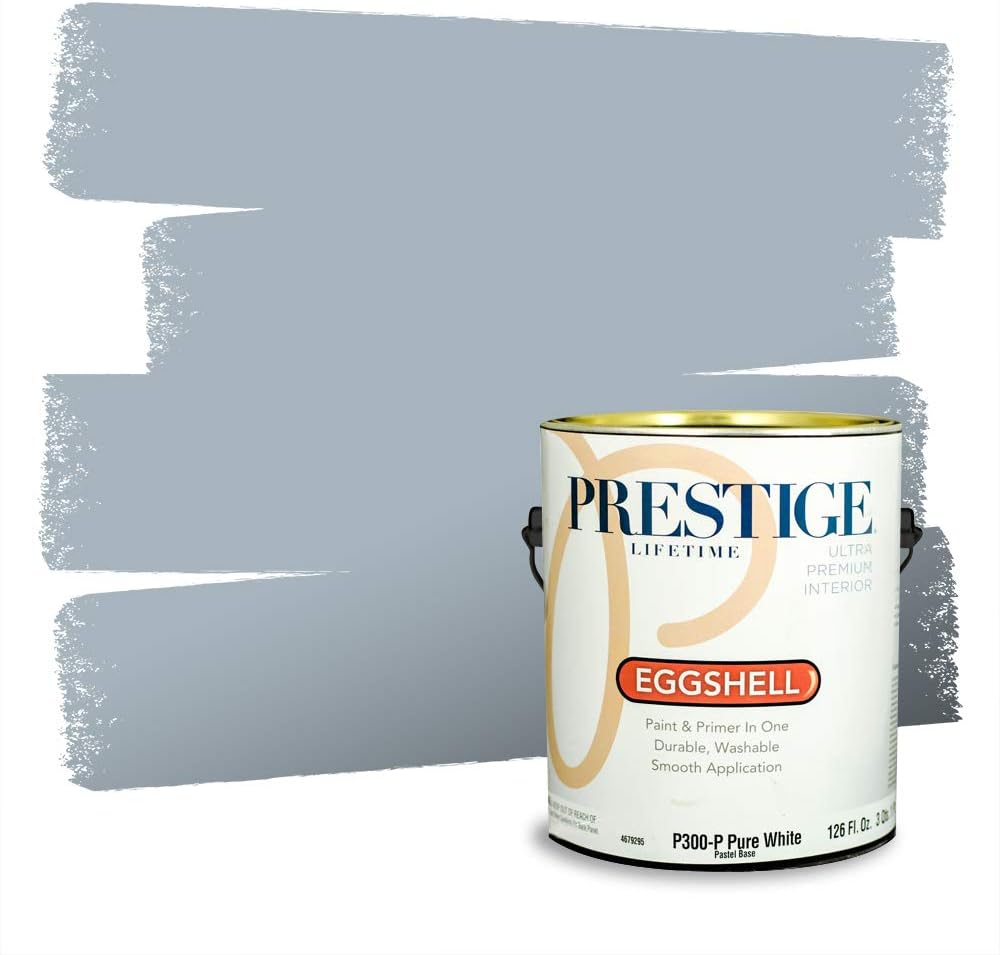 PRESTIGE Paints Exterior Paint and Primer In One, 1-Gallon, Semi-Gloss, Comparable Match of Behr* Intercoastal Gray*