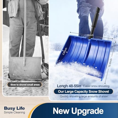 Yocada Snow Shovel for Driveway Home Garage Snow Removal 55 inch Long | with D-Grip Handle Aluminum Strip Large Capacity Shovel for Garden Car