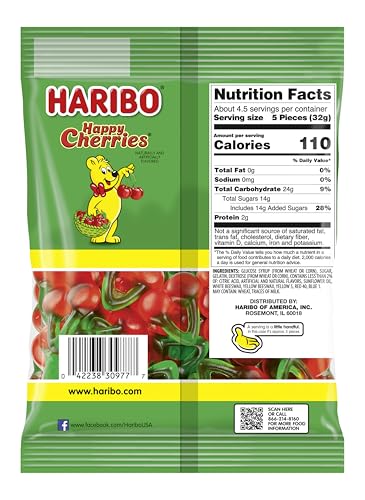 Haribo Gummi Candy, Happy Cherries, 5 Ounce
