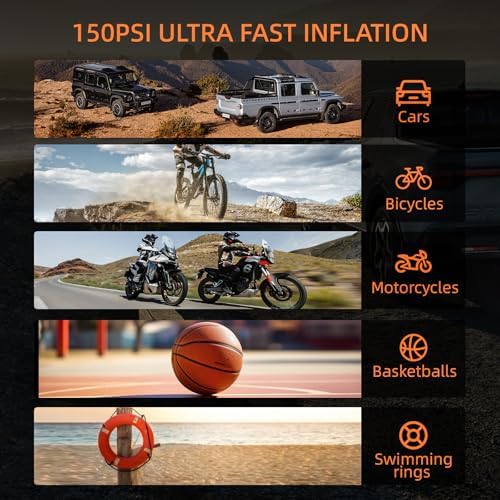 4000A 14.8V Car Battery Jump Starter with 150PSI Air Compressor | Auto-Off Portable Tire Inflator Jump Box (10L Gas/10L Diesel) Power Bank SOS LED