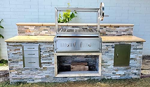 Built In/Table Top Charcoal Outdoor BBQ, Stainless Steel #430 Body and #304 Grates, Rotisserie Parrilla Santa Maria/Argentine Grill Spit