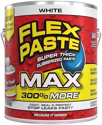 Flex Paste MAX, 12 lb Can, White, Waterproof Paintable Putty, Spackle Sealant, Fill Gaps Cracks Holes - Block Out Water and Air - UV Resistant - Walls