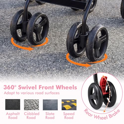 BABY JOY Double Umbrella Stroller, Lightweight Travel Side by Side Twin Stroller with Large Storage, Cup Holder, 5-Point Safety Harness, Adjustable Canopy & Compact Fold for Infant and Toddler (Black)