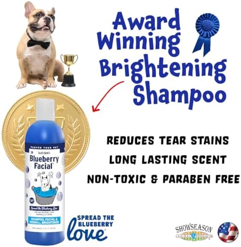 South Bark's Blueberry Facial® Pet Shampoo 12 oz. | Brightener & Tear Stain Remover | Long-Lasting Odor Eliminator | Cruelty-Free | Paraben-Free | Made in The USA