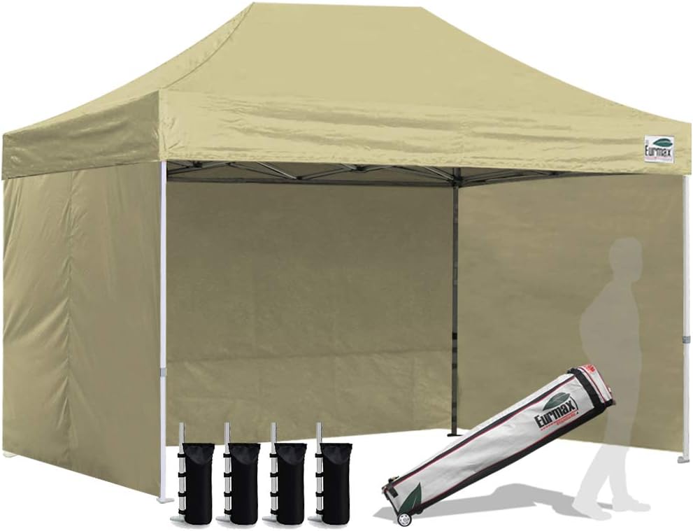 Eurmax USA 10x10 Pop Up Canopy Tent,Commercial Tent with Patented No-Tip Rolling Bag,4 Zippered Removable Walls,UV & Water Resistant Canopy Top,Heavy Duty Outdoor Gazebo,Instant Shelter(White)