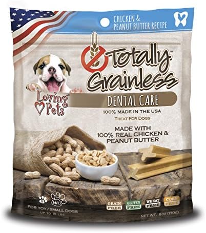 Loving Pets Totally Grainless - Chicken and Peanut Butter Dental Sticks for Dogs (for Small Dogs Less Than 20 lbs), 6oz