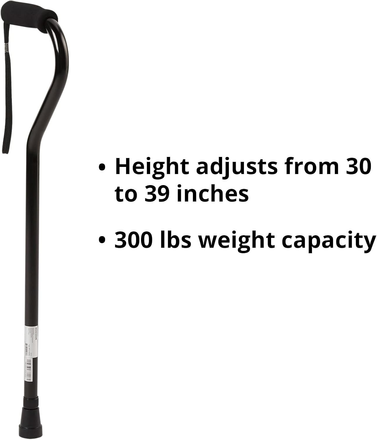 McKesson Cane, Black, 30 in, 39 in, 1 ct | Offset-Handle, Aluminum