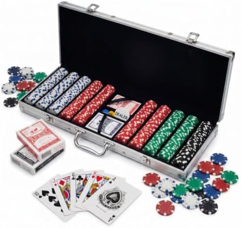 Poker Chip Set - 11.5g Poker Set with Cards, Buttons, Carrying Case, and 500 Poker Chips for Texas Hold'em and Blackjack Games by Trademark Poker