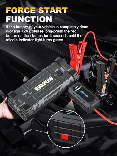 AVAPOW Car Jump Starter, 4000A Peak Battery | For All Gas or Up to 10L Diesel, Portable Booster Power Pack, 12V Auto Jump Box with LED Light