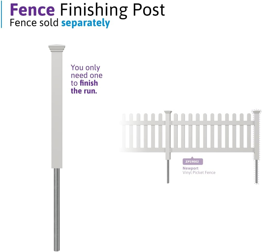 WamBam Newport Picket Fence, White Vinyl DIY No Dig Kit | 3ftH x 6ftW, 1 Panel + 1 Post, ZP19002