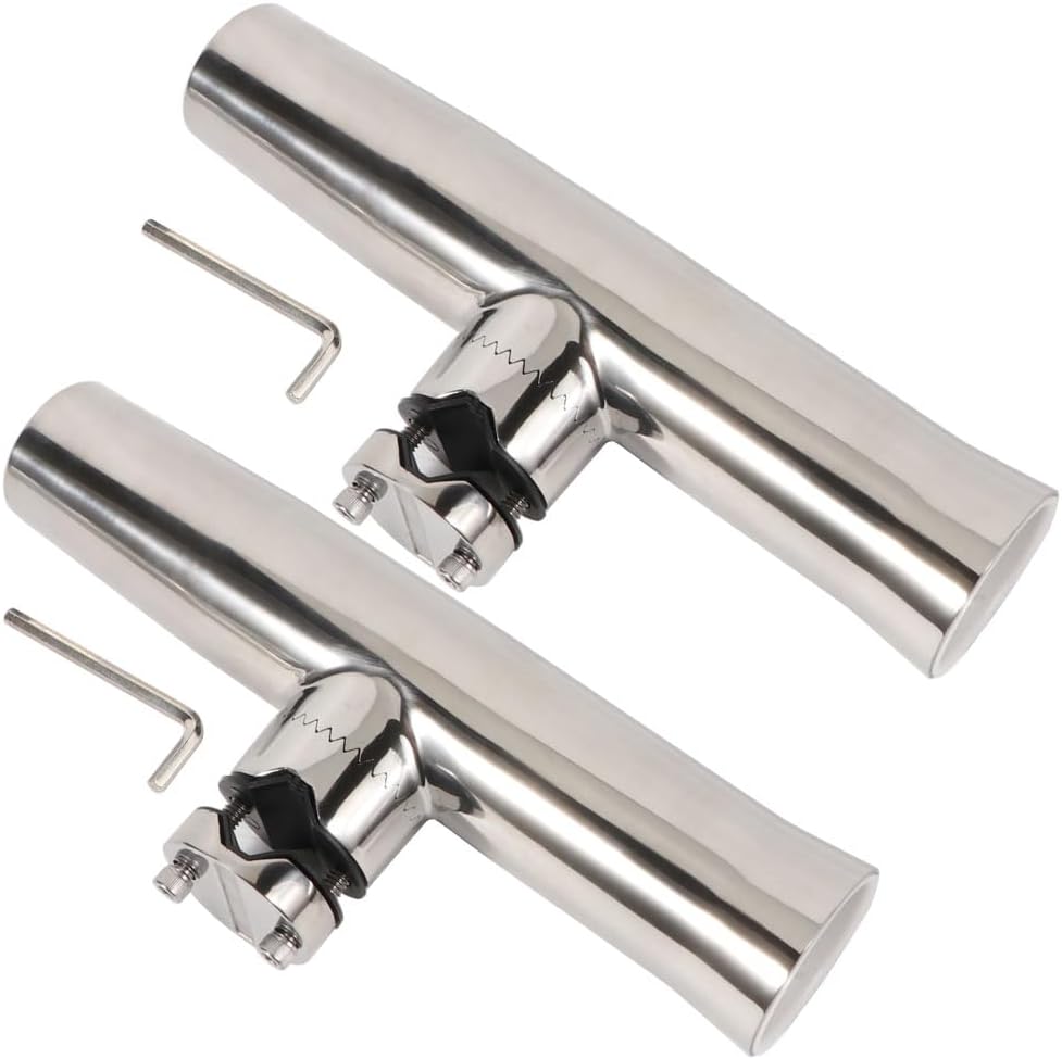 2PCS Stainless Tournament Style Clamp on Fishing Rod Holder for Rails, Rail Mount Rod Holder