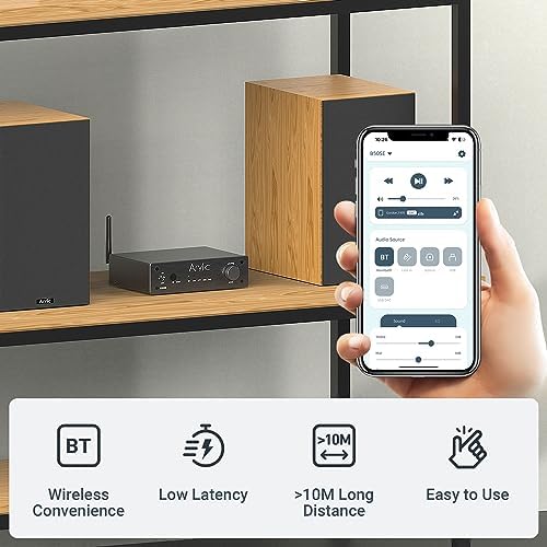 Arylic B50SE Bluetooth 5.1 Stereo Receiver 2.1 Channels Mini Class D Integrated Home Speaker Amplifier 50W x 2, Stable and Remote