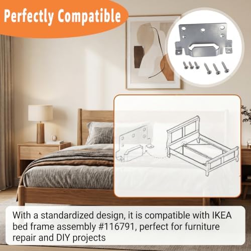 5 Pack 116791 Mounting Plates Compatible with IKEA Bed Frame Brackets | Part #116791 Galvanized Steel Bed Frame Brackets with Screws for Furniture
