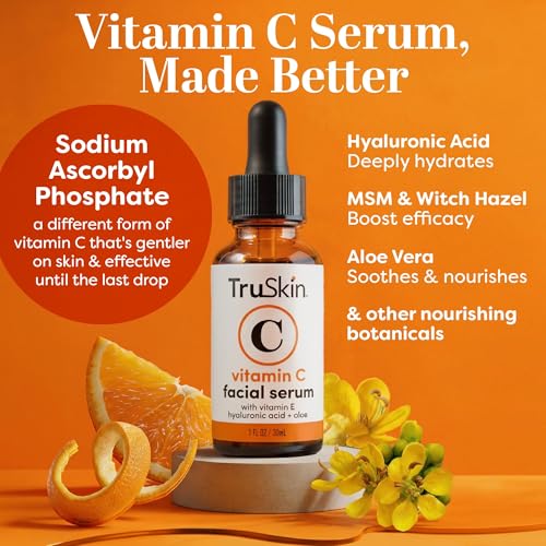 TruSkin Brightening Vitamin C Serum for Face with Hyaluronic Acid, 2 fl oz | Anti aging face serum with Vitamin E to improve the look of dark spots, fine lines, skin tone & support radiant-looking skin