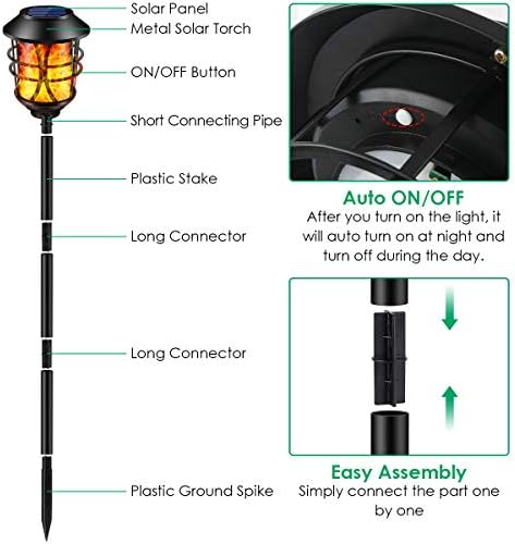 TomCare Solar Lights Outdoor Metal Flickering Flame Torch Lights, 4 Pack | Realistic Flame Effect, Heavy Duty, Charges in 6-8 Hours