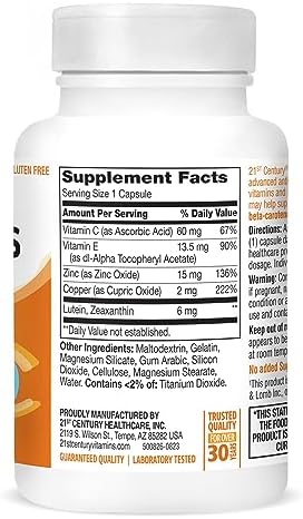 21st Century Healthy Eyes Lutein & Zeaxanthin Capsules, Vision, 60 Count | Advanced Eye Vitamin with Lutein & Zeaxanthin Plus an Antioxidant Formula