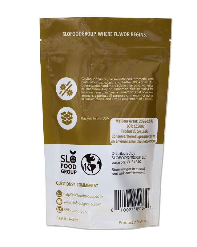Slofoodgroup -Ceylon Cinnamon Sticks - 1 Lb - Pure Ceylon Cinnamon Quills -5 Inch Cut Cinnamon Spice from Sri Lanka, True Cinnamon - Cinnamomum Verum