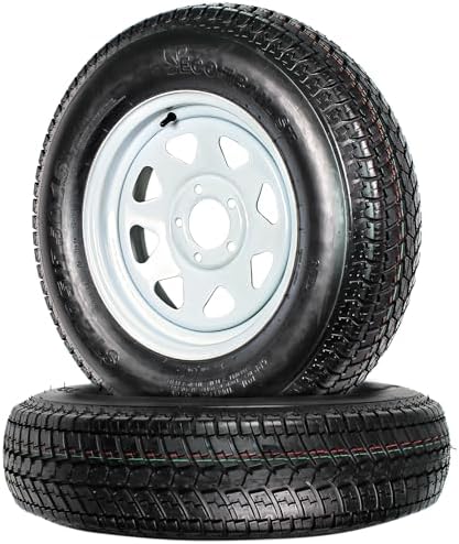 eCustomrim 2-Pack Trailer Tire Rim Assembly ST205/75D15 15 Inch 5 Lug White | Load Range C 6 Ply F78-15 Tire, 5 Bolt On 4.5 Inch Center Steel Wheel