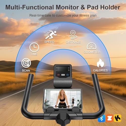 Wenoker Exercise Bike for Home, Magnetic Stationary Bike with App Sync, Indoor Cycling Bike with Adjustable Seat & Handlebar, Quiet Belt Drive, LCD Monitor, Tablet Holder & Transport Wheels for Cardio Workout