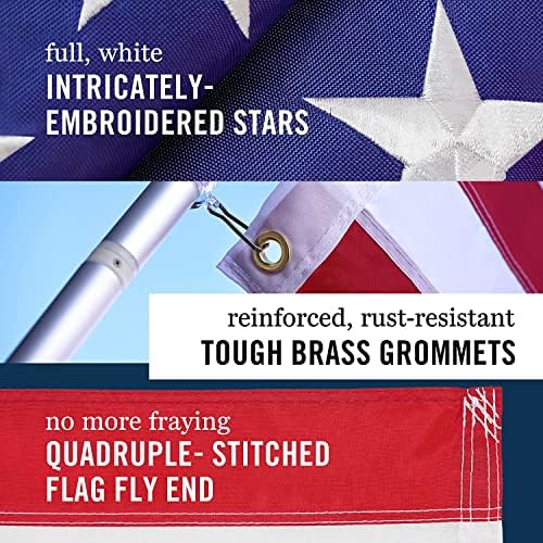 American Flag 5x8 ft Embroidered Stars Sewn Stripes | Embroidered USA flag with vivid colors and quadruple stitched fly end for enhanced durability. Features 210D Nylon