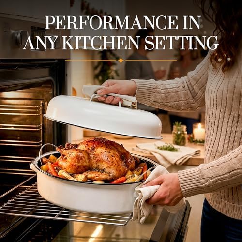Granite Ware 13" Oval Roaster with Lid – Enameled Steel, Oven Safe to 932°F – Ideal for Roasting, Baking & Sourdough Bread – Self-Basting Cover, Dishwasher Safe, 7 lb Capacity | Oval Roaster Capacity, Roasts Up To 7 Lb Poultry Or Meat, Covered Cooking fo…