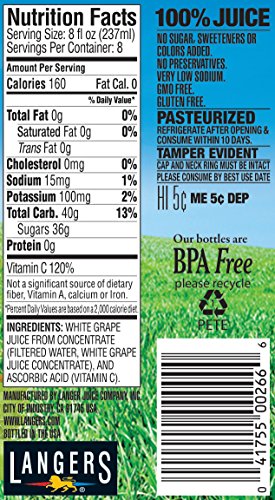 Langers 100% USA Grown Juice, Concord Grape, 64 Fl Oz (Pack of 8)